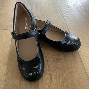 New The Childrens Place Shoes Girls 1Black Cat Embroidered Kitten Face Mary Jane